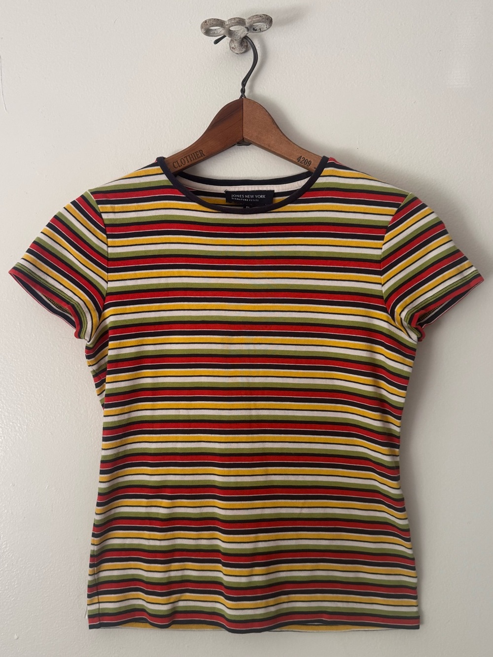 Vintage 90s Early 2000s Jones New York Striped Baby Tee.
